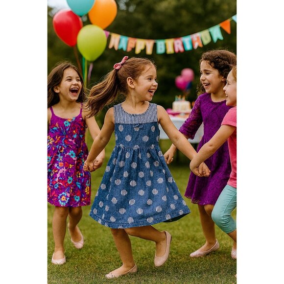 Genuine Kids by OshKosh 4T Blue Polka Dot Cutout Bowback Cottagecore Sundress - Picture 1 of 8